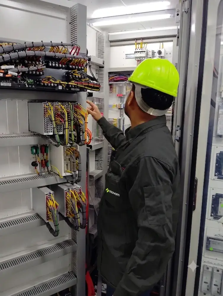 Técnico MOVOM em inspeção de painel elétrico